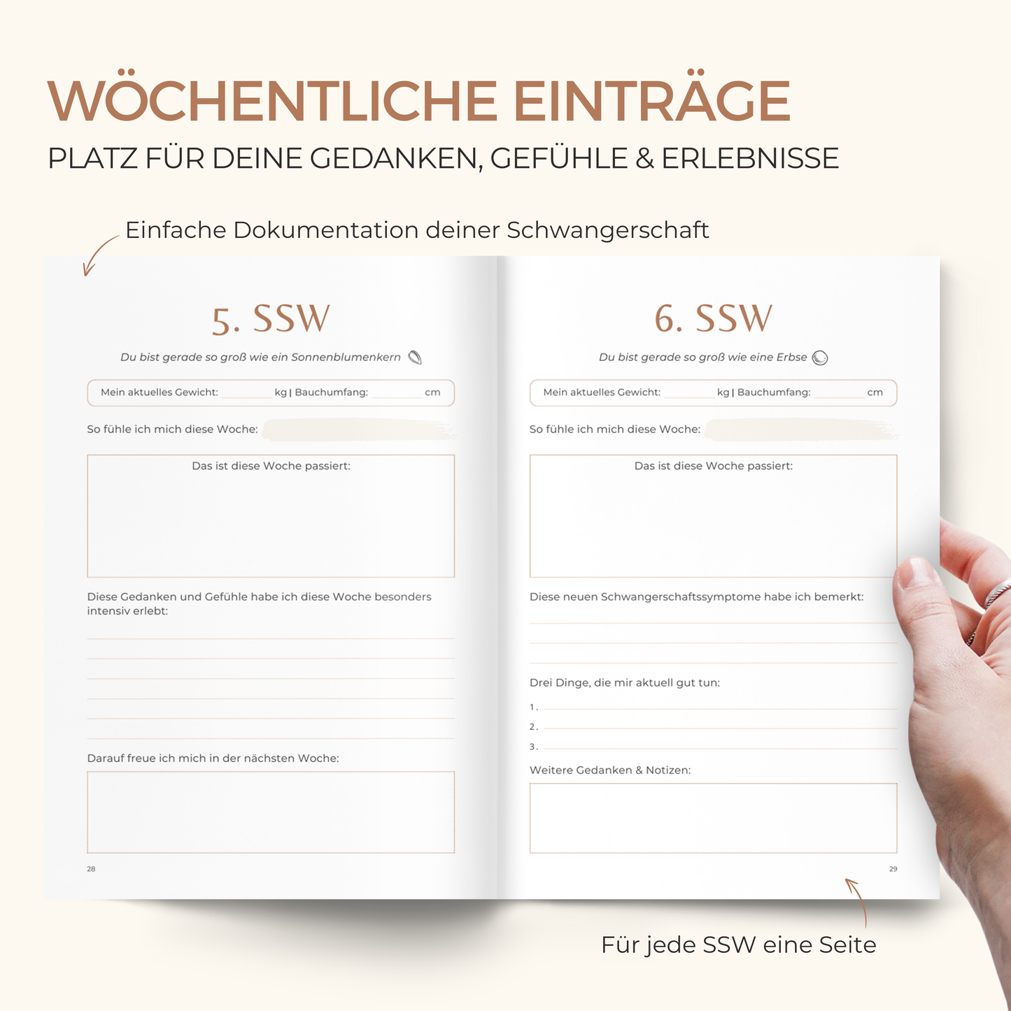 Schwangerschafts- tagebuch in DIN A5 hochwertiges Tagebuch für deine Schwangerschaft
